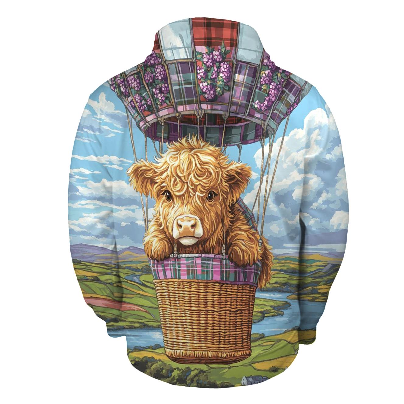 Heather Balloon Ride Highland Cow graphic hoodies