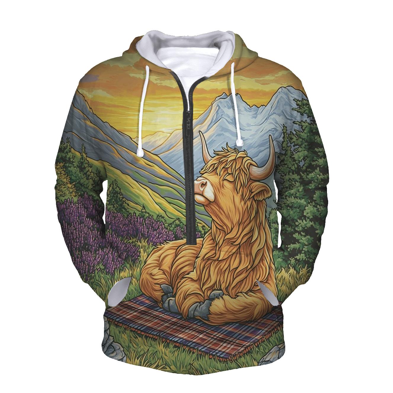 Highland Cow Sunrise Ridge Yoga designer hoodies