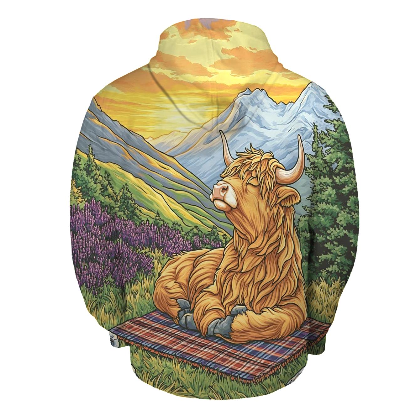 Highland Cow Sunrise Ridge Yoga designer hoodies