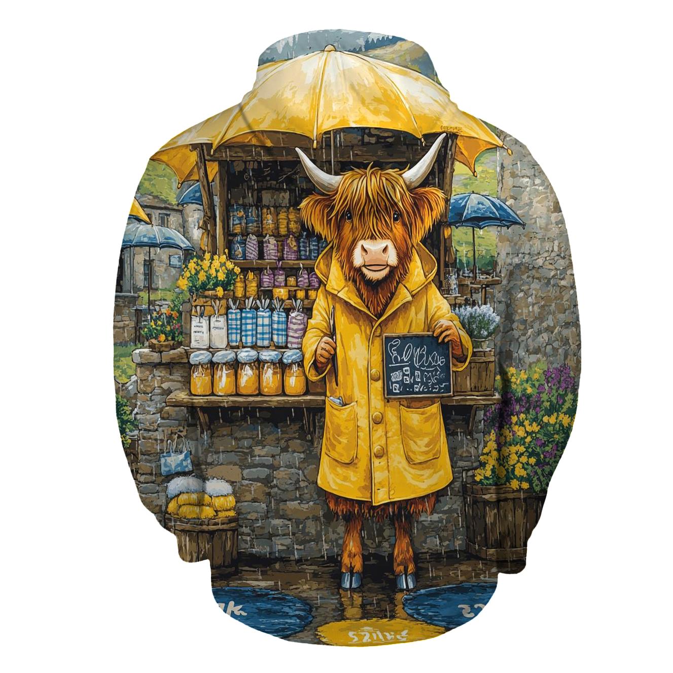 Raincoat Highland Cow At Market Stall designer hoodies
