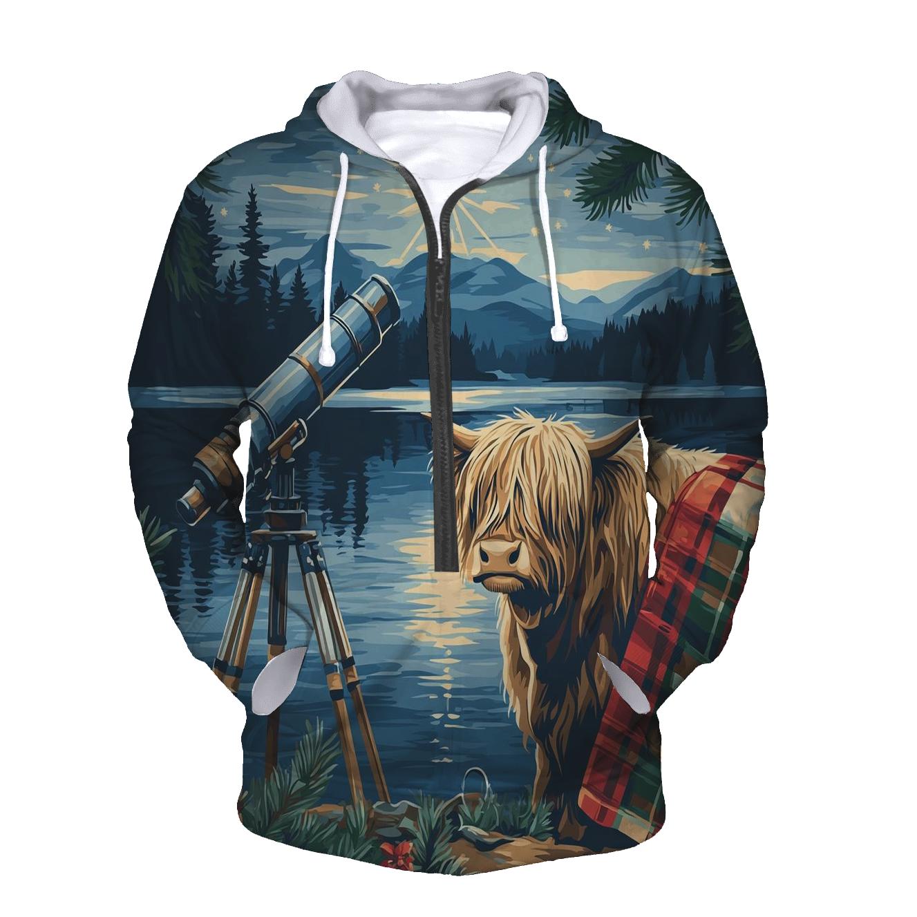 Highland Cow Lochside Telescope Night designer hoodies