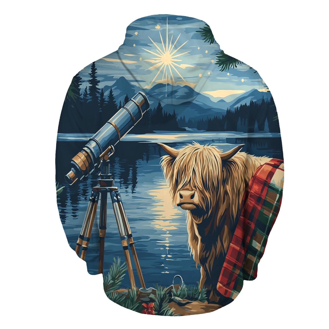 Highland Cow Lochside Telescope Night designer hoodies