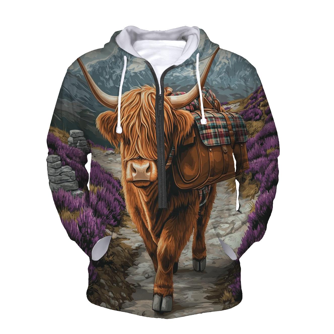 Mountain Pass Mail Carrier Highland Cow designer hoodies