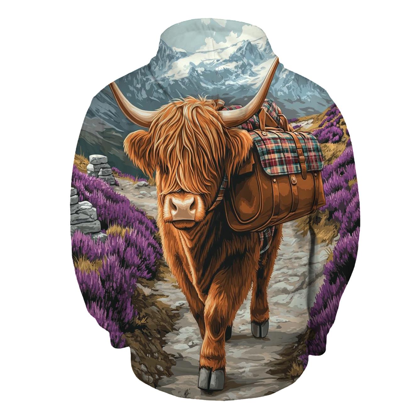 Mountain Pass Mail Carrier Highland Cow designer hoodies