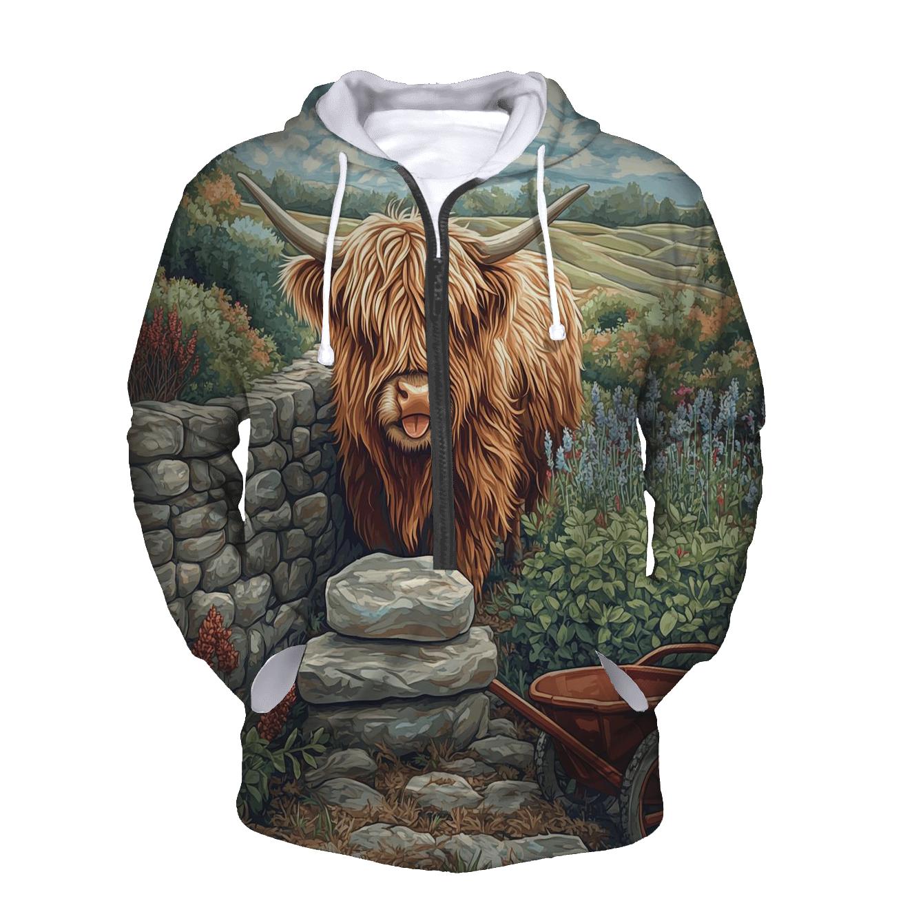 Highland Cow Garden Stone Wall Builder pullover hoodies