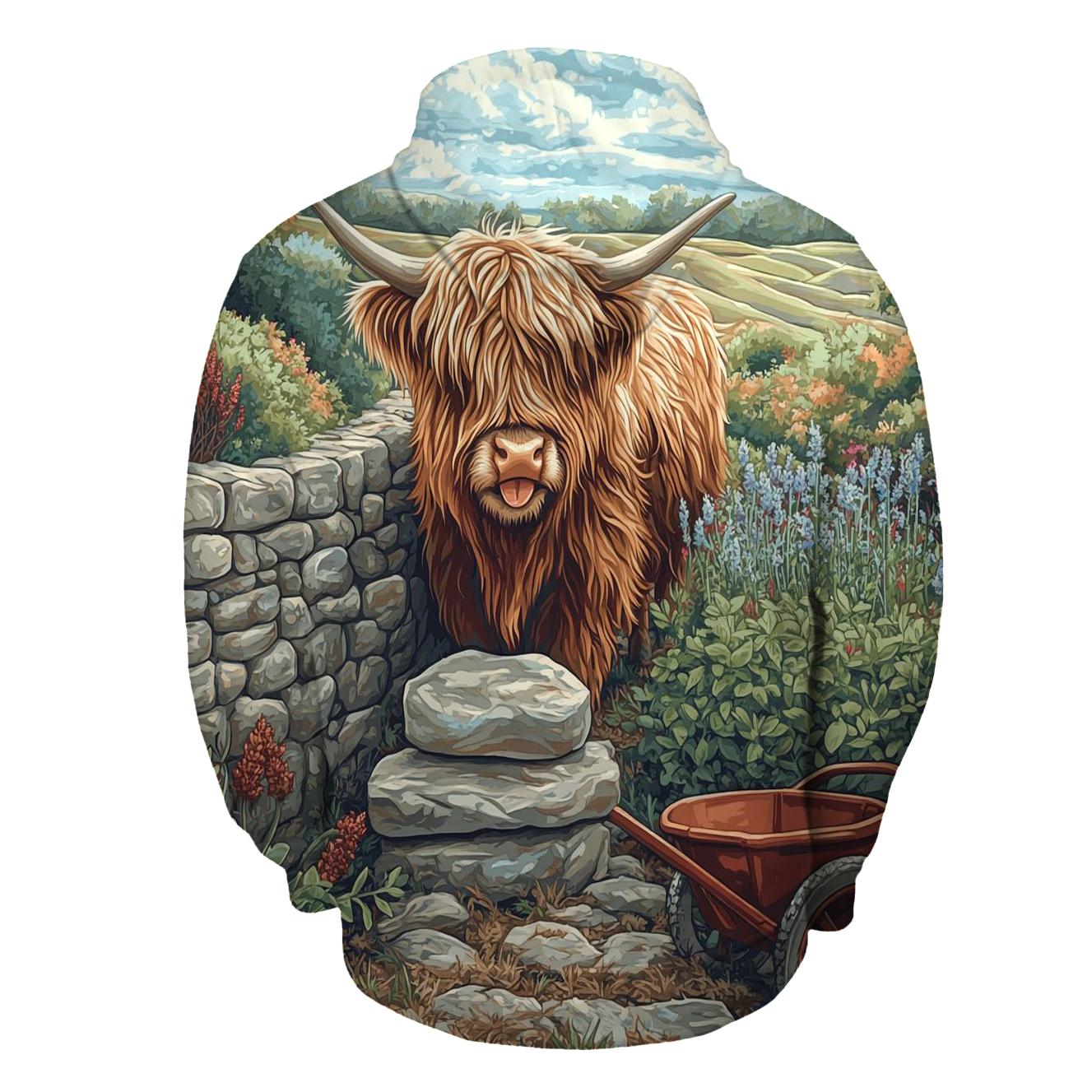 Highland Cow Garden Stone Wall Builder pullover hoodies