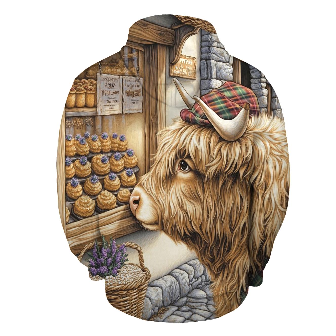 Highland Cow Thistle Bakery Window heavyweight hoodies
