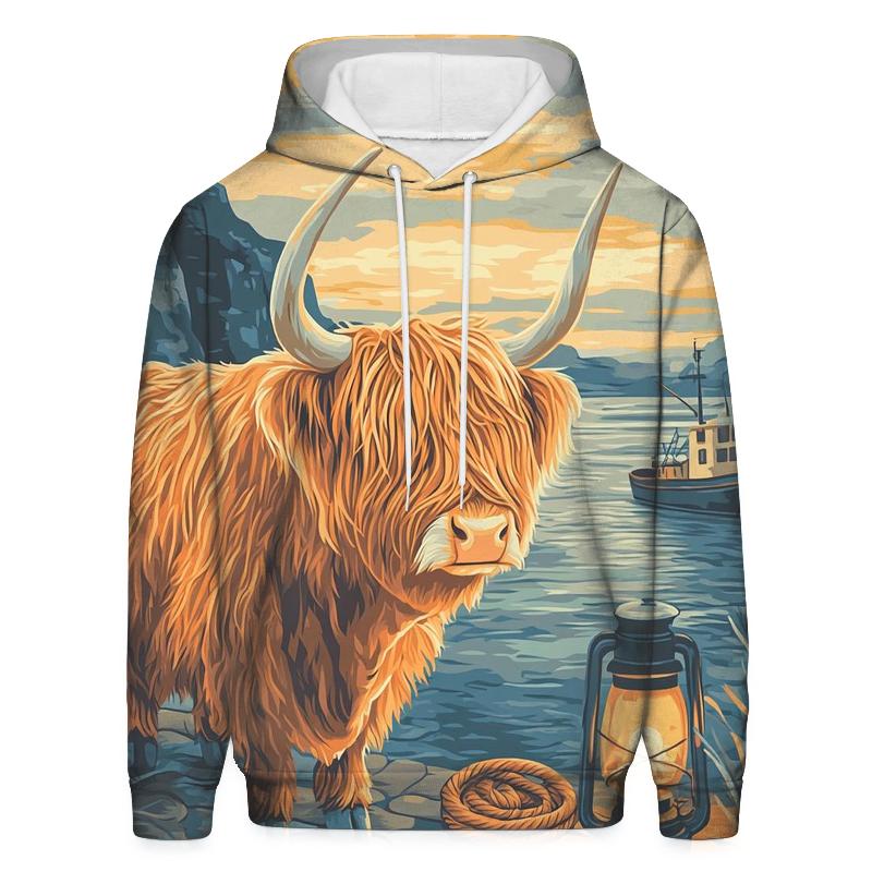 Harbor Lantern Highland Cow hoodie styles