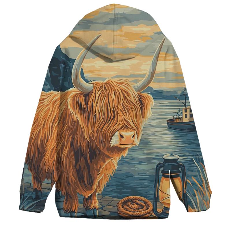Harbor Lantern Highland Cow hoodie styles