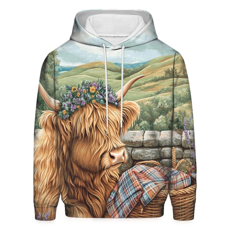 Highland Cow With Heather Crown Picnic premium hoodies