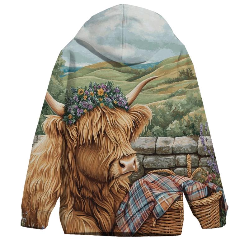 Highland Cow With Heather Crown Picnic premium hoodies