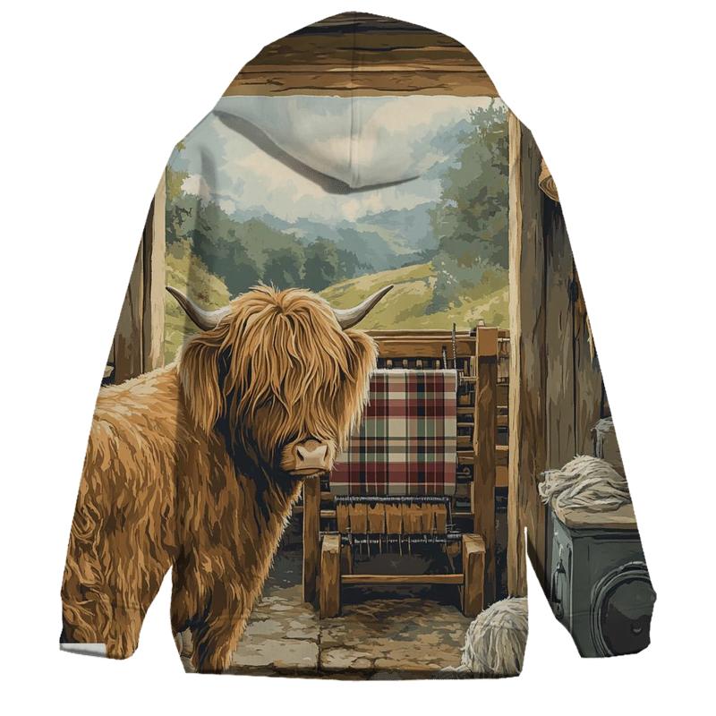 Tartan Loom Workshop Highland Cow embroidered hoodies
