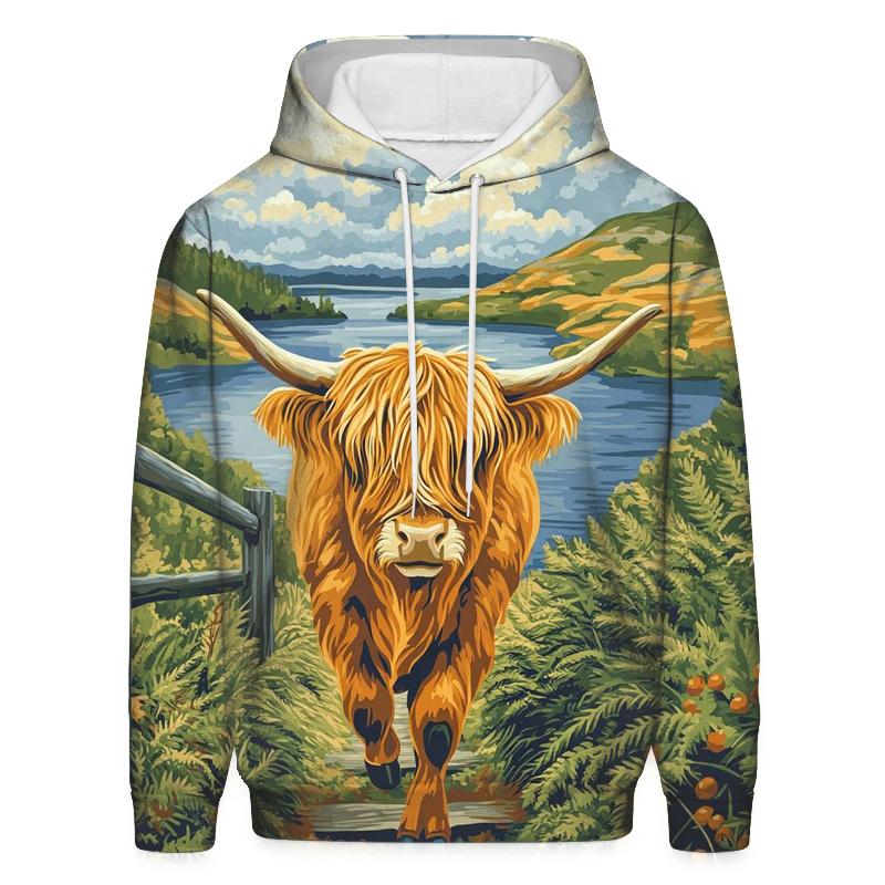 Bracken Trail Highland Cow Postcard graphic hoodies