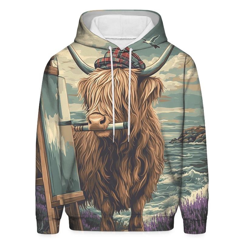 Clifftop Sketcher Highland Cow pullover hoodies