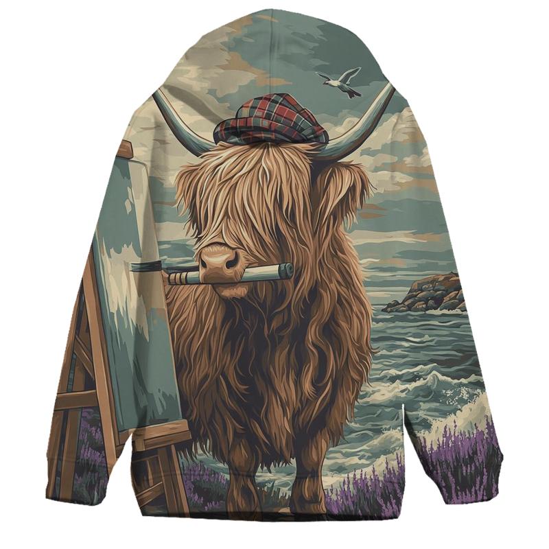 Clifftop Sketcher Highland Cow pullover hoodies