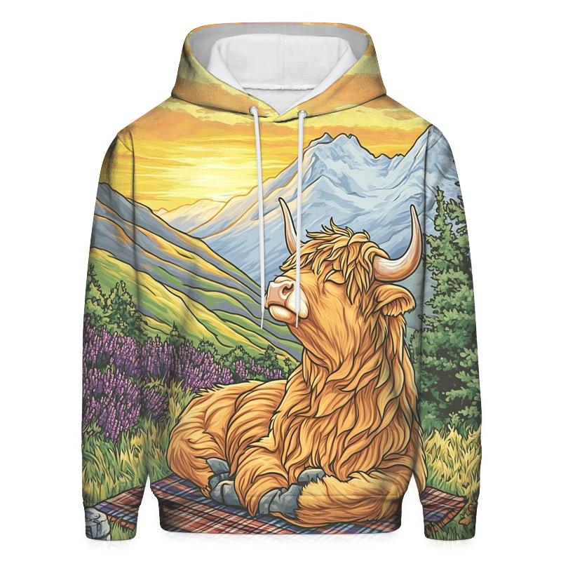 Highland Cow Sunrise Ridge Yoga lightweight hoodies