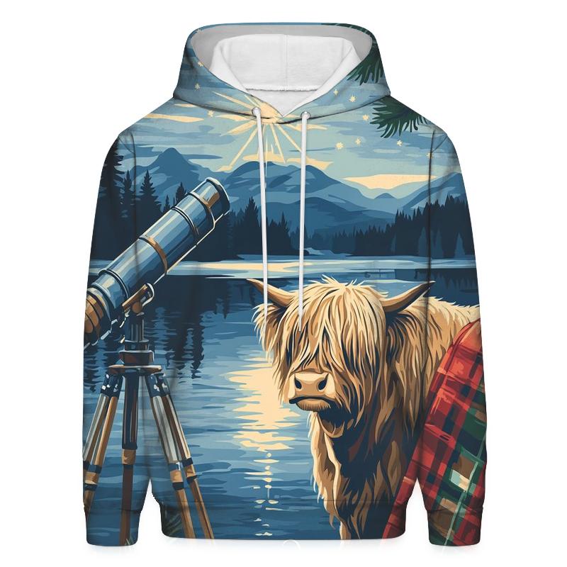 Highland Cow Lochside Telescope Night premium hoodies