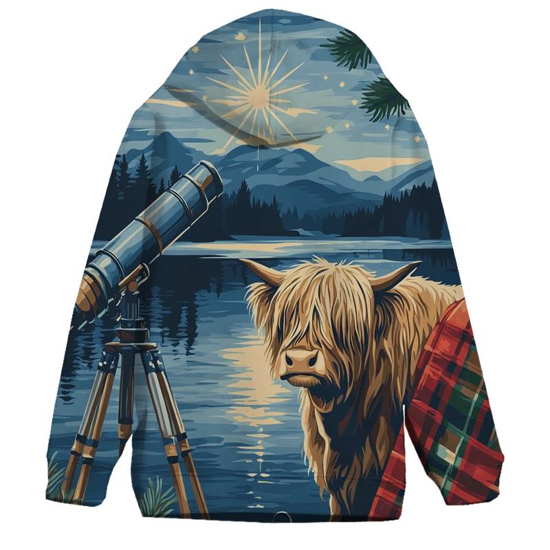Highland Cow Lochside Telescope Night premium hoodies