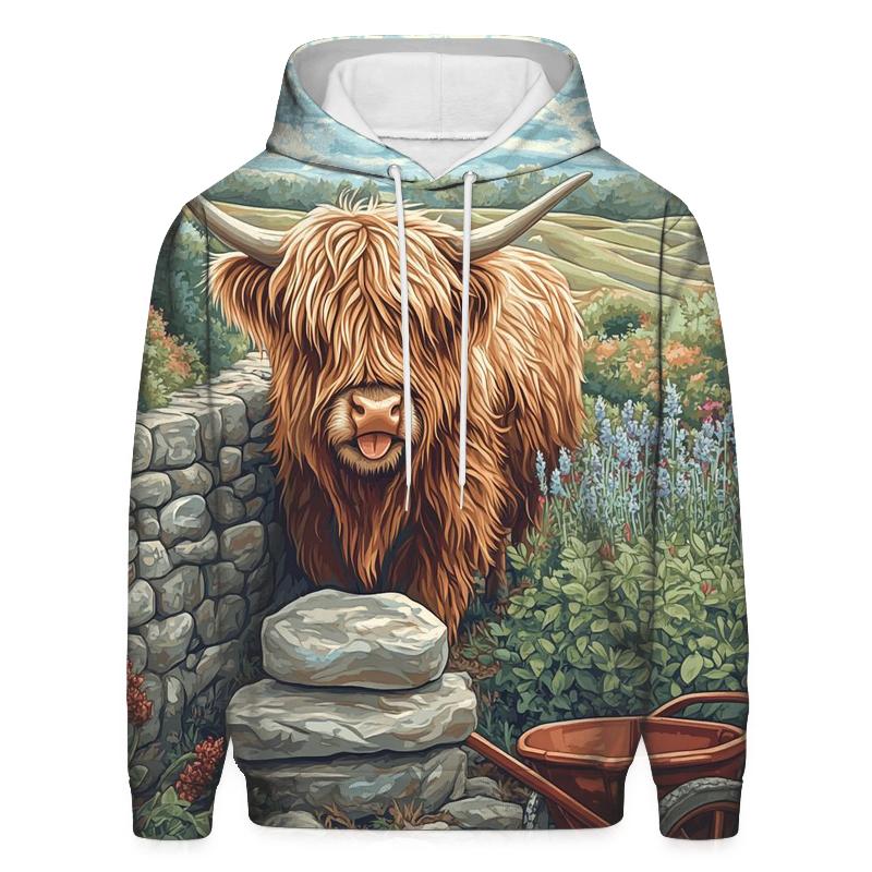 Highland Cow Garden Stone Wall Builder embroidered hoodies