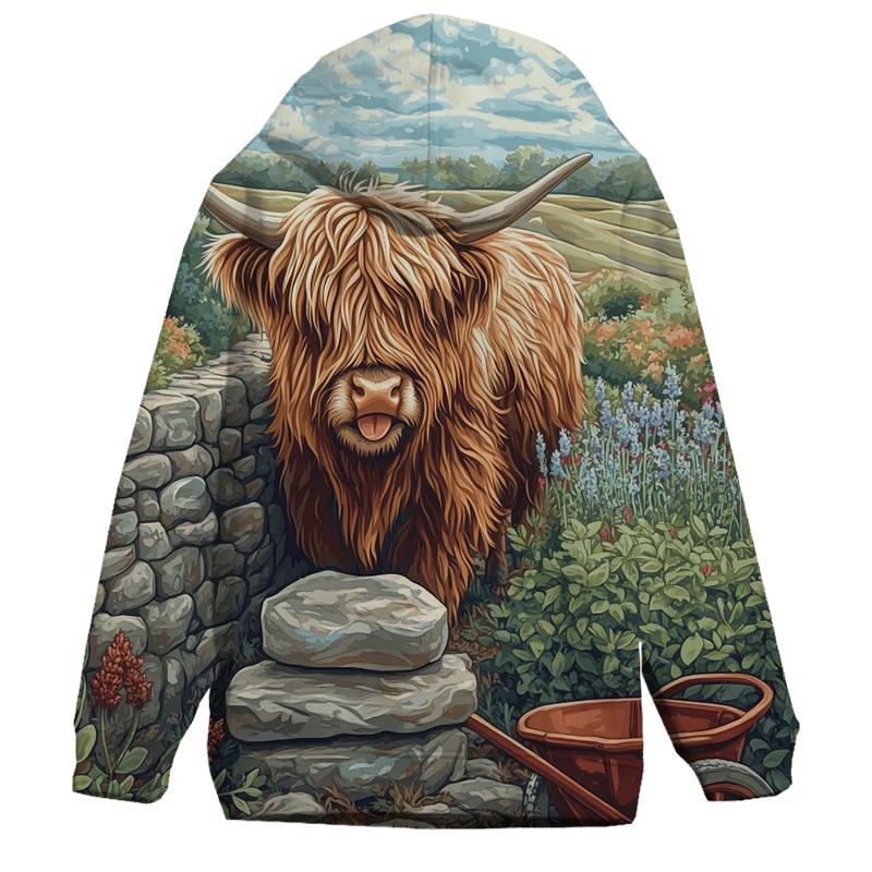 Highland Cow Garden Stone Wall Builder embroidered hoodies