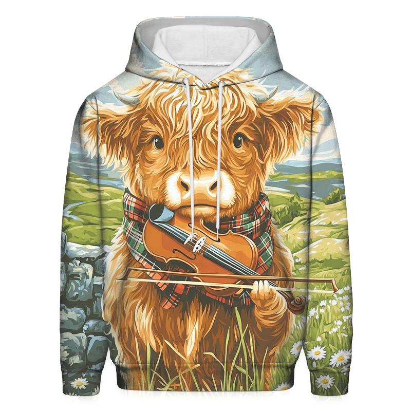 Highland Cow Violin Practice Meadow lightweight hoodies