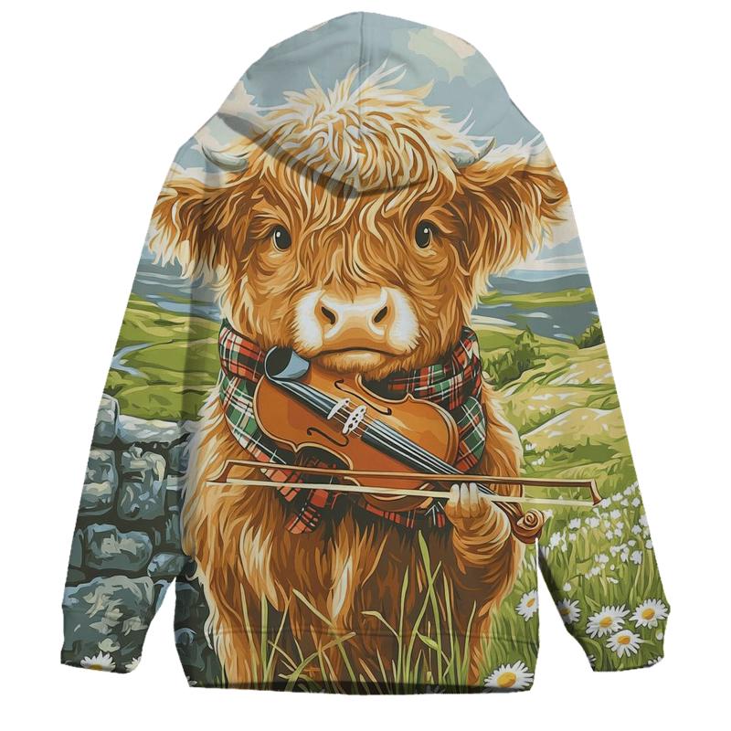 Highland Cow Violin Practice Meadow lightweight hoodies
