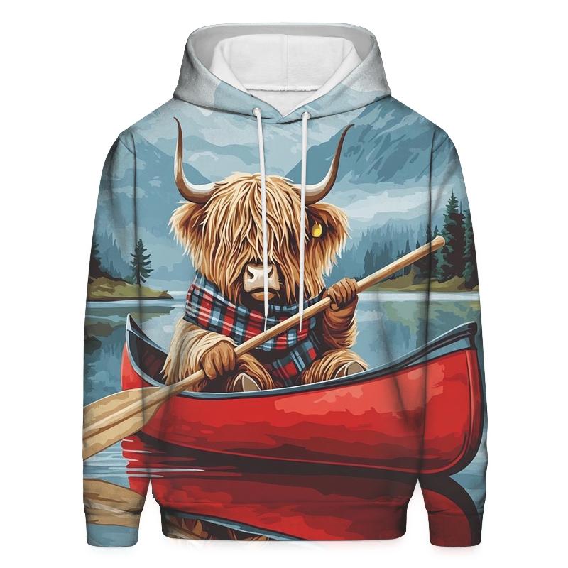Highland Cow Canoe On Quiet Loch hoodie styles
