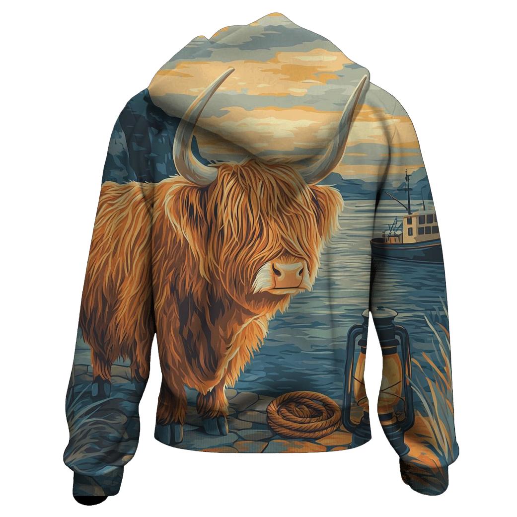 Harbor Lantern Highland Cow premium hoodies