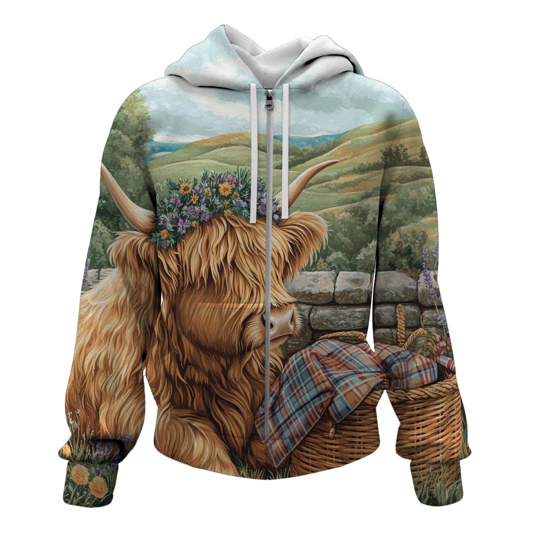 Highland Cow With Heather Crown Picnic custom hoodies
