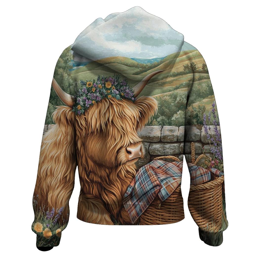 Highland Cow With Heather Crown Picnic custom hoodies
