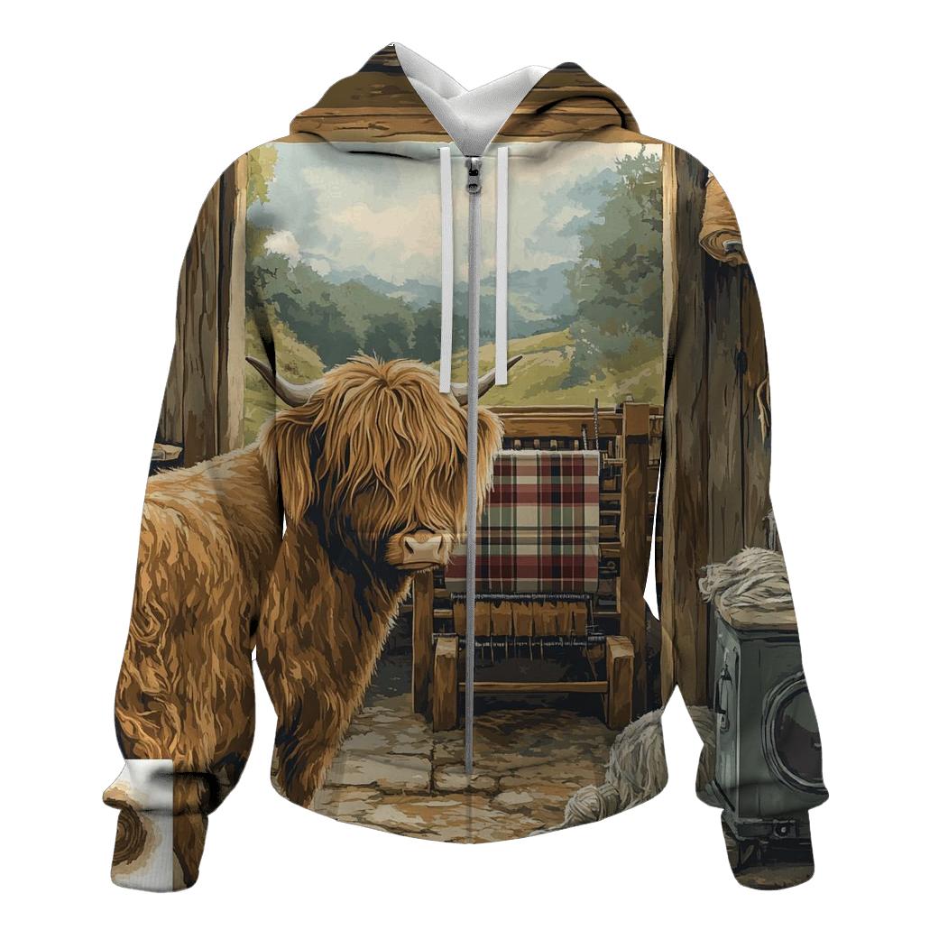 Tartan Loom Workshop Highland Cow pullover hoodies