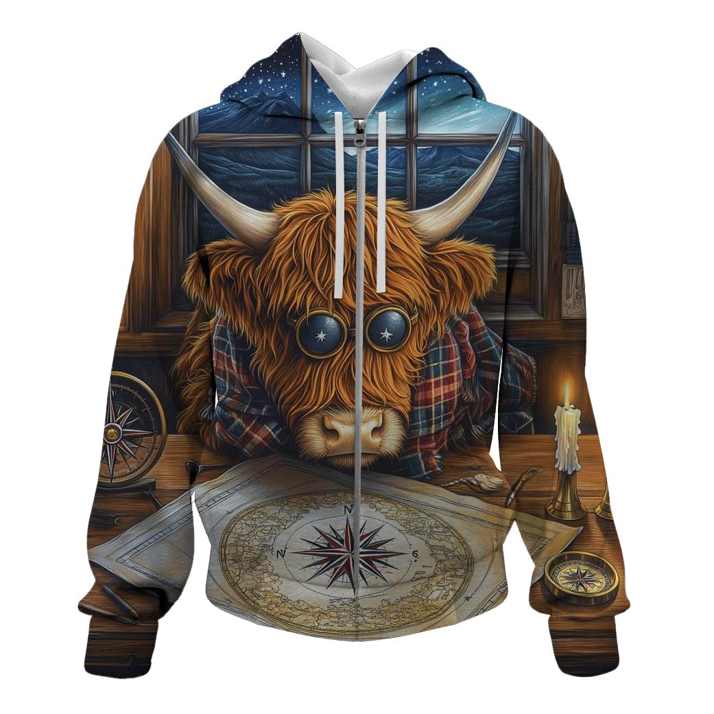 Highland Cow Star Map Study zip-up hoodies