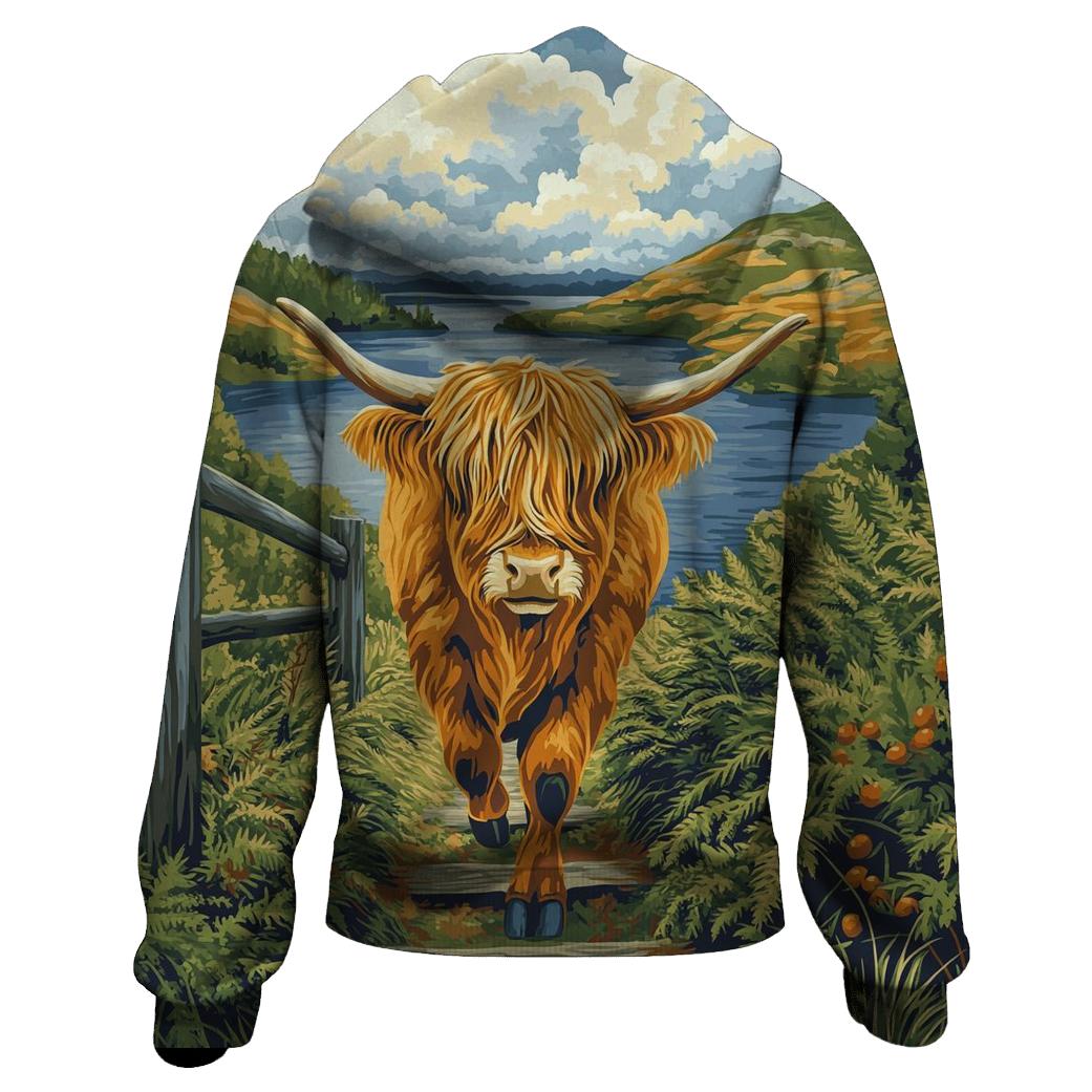Bracken Trail Highland Cow Postcard hoodie styles