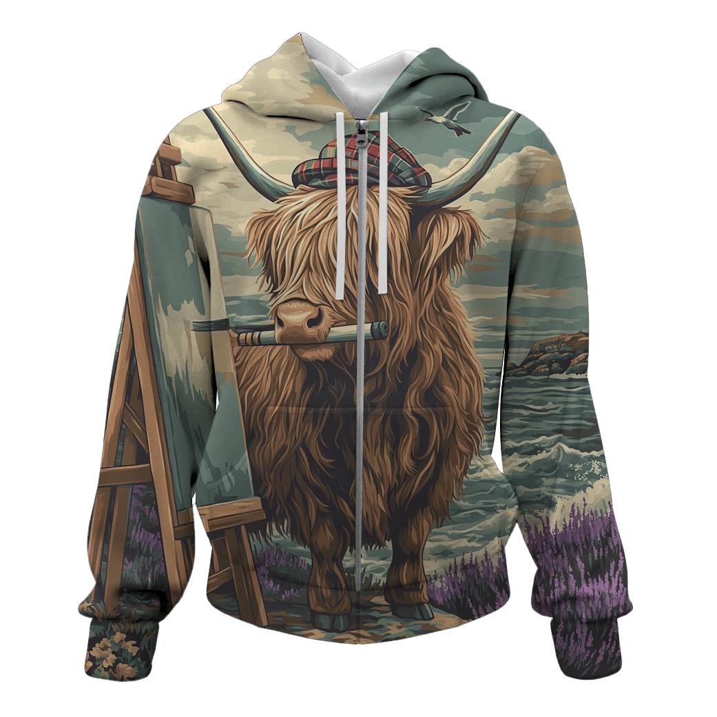 Clifftop Sketcher Highland Cow pullover hoodies