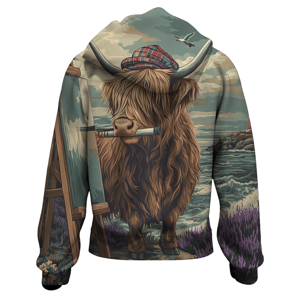 Clifftop Sketcher Highland Cow pullover hoodies