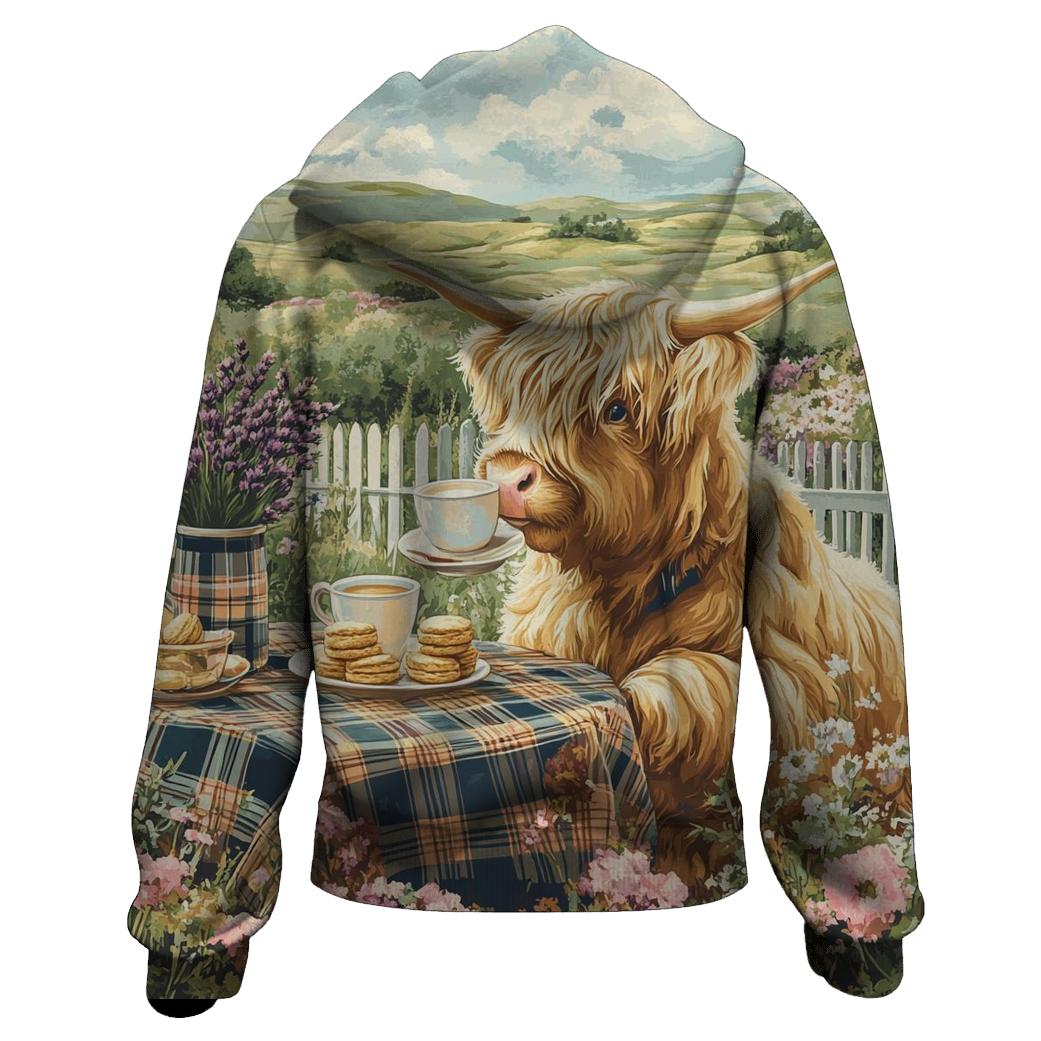Highland Cow Tea Garden Brunch custom hoodies