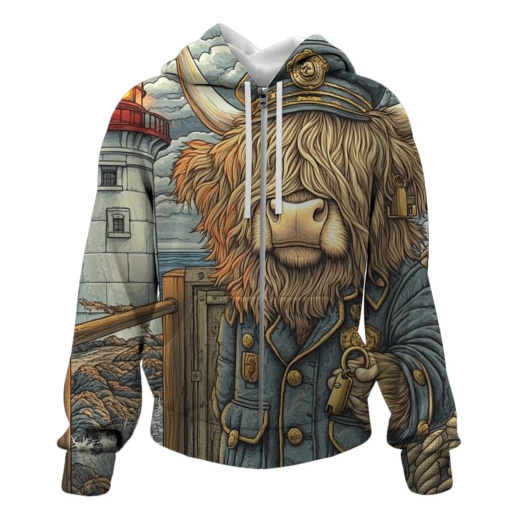 Highland Cow Lighthouse Keeper printed hoodies