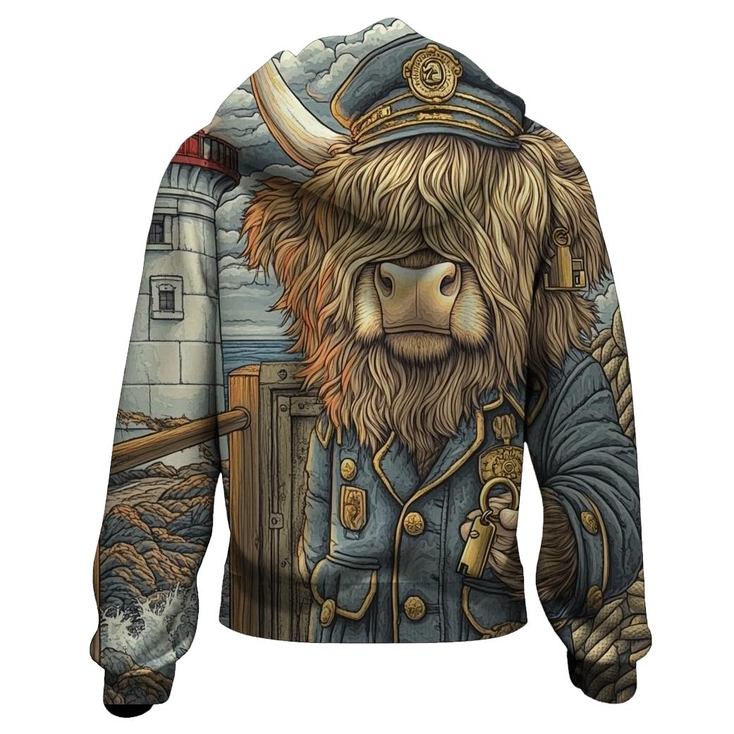 Highland Cow Lighthouse Keeper printed hoodies