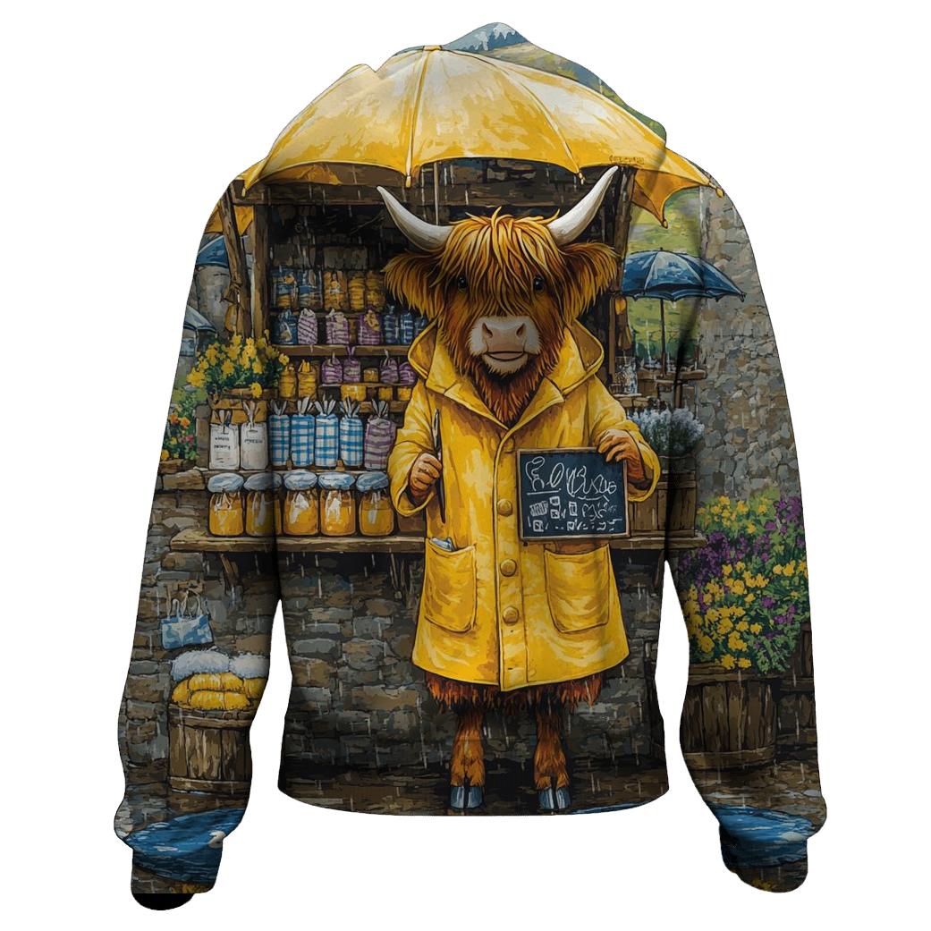 Raincoat Highland Cow At Market Stall custom hoodies