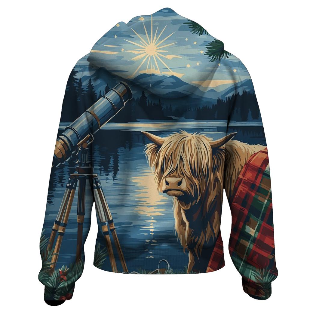Highland Cow Lochside Telescope Night designer hoodies