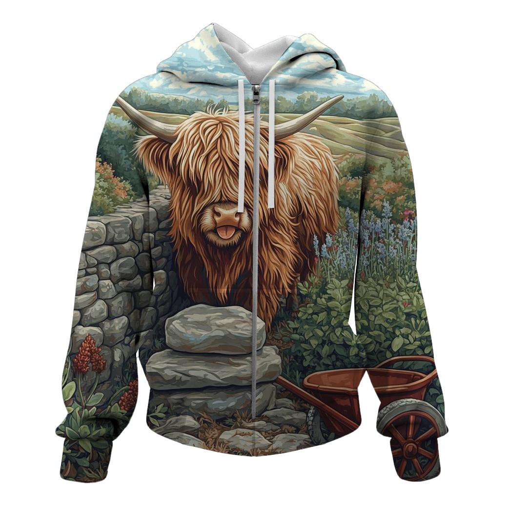 Highland Cow Garden Stone Wall Builder lightweight hoodies