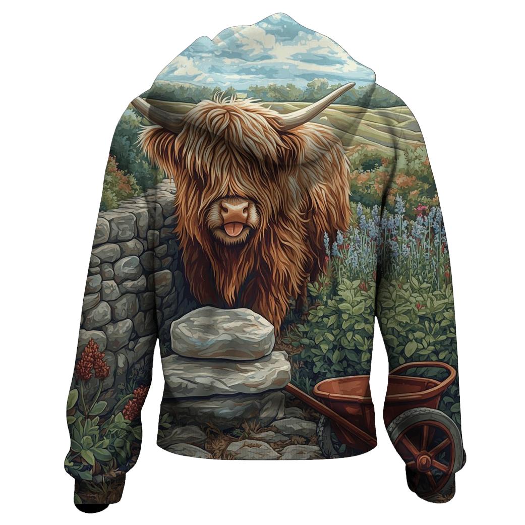 Highland Cow Garden Stone Wall Builder lightweight hoodies