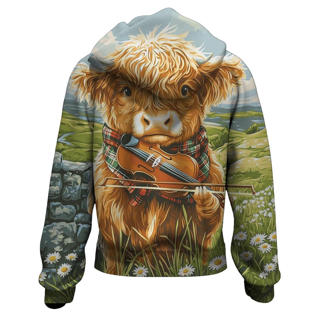 Highland Cow Violin Practice Meadow hoodie trends