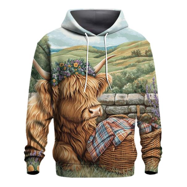 Highland Cow With Heather Crown Picnic lightweight hoodies