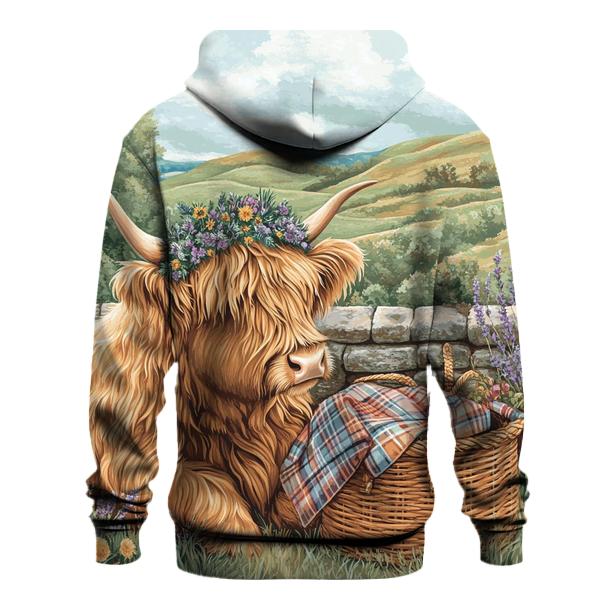 Highland Cow With Heather Crown Picnic lightweight hoodies
