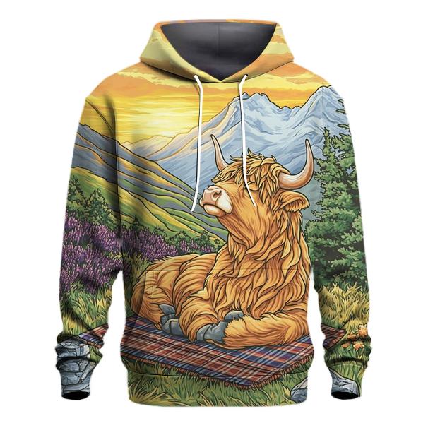 Highland Cow Sunrise Ridge Yoga printed hoodies
