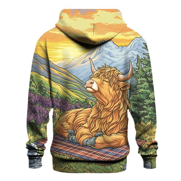 Highland Cow Sunrise Ridge Yoga printed hoodies