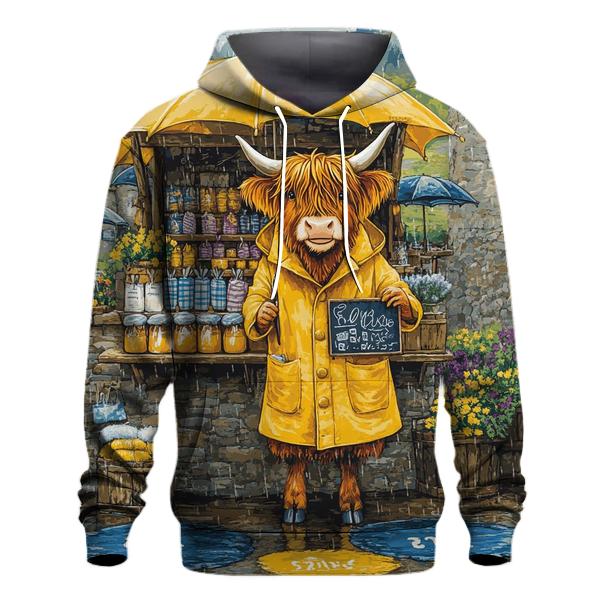 Raincoat Highland Cow At Market Stall custom hoodies