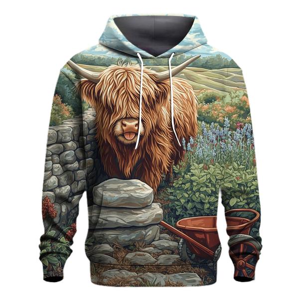 Highland Cow Garden Stone Wall Builder zip-up hoodies