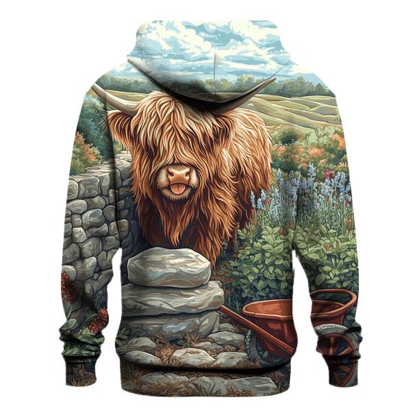 Highland Cow Garden Stone Wall Builder zip-up hoodies